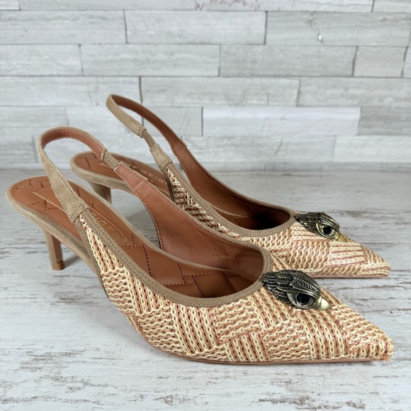 Kurt Geiger Shoes - Kurt Geiger London Belgravia Slingback Raffia Woven Heels Beige Combo Size 40 EU